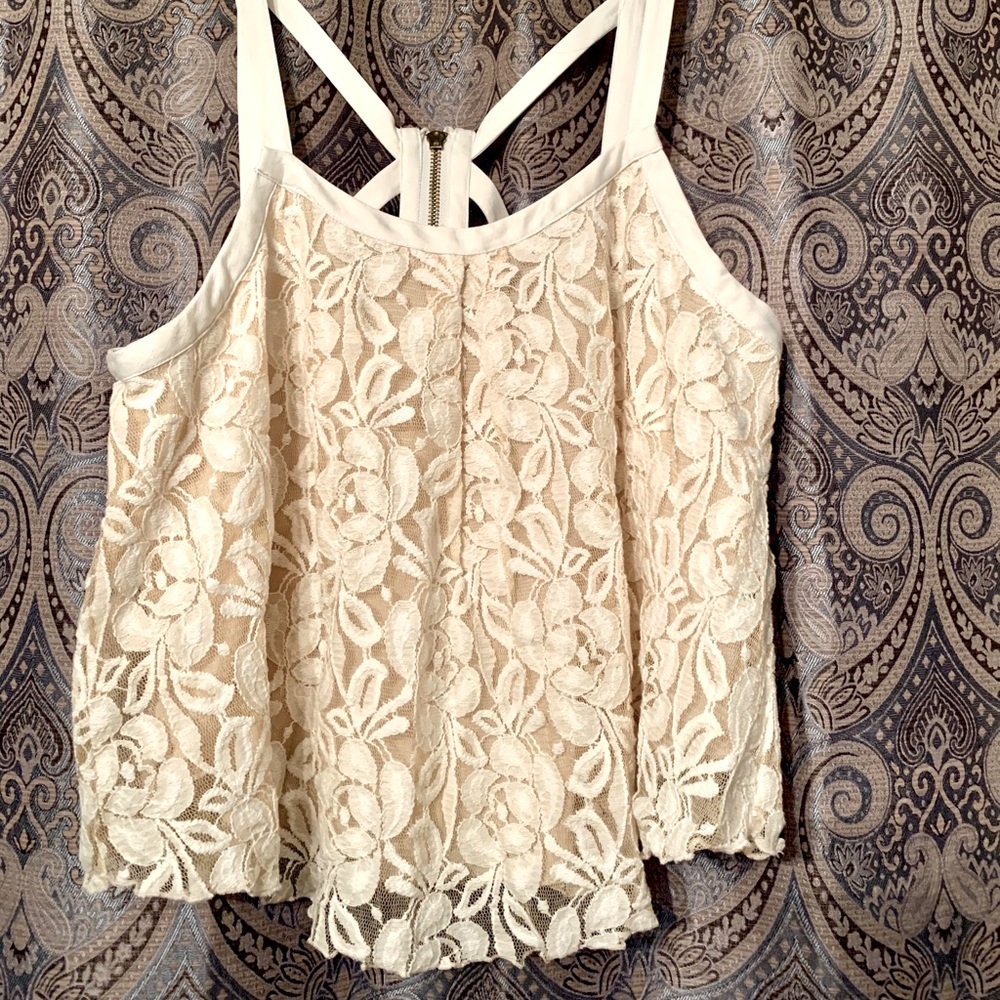 Free People ivory lace zip back top